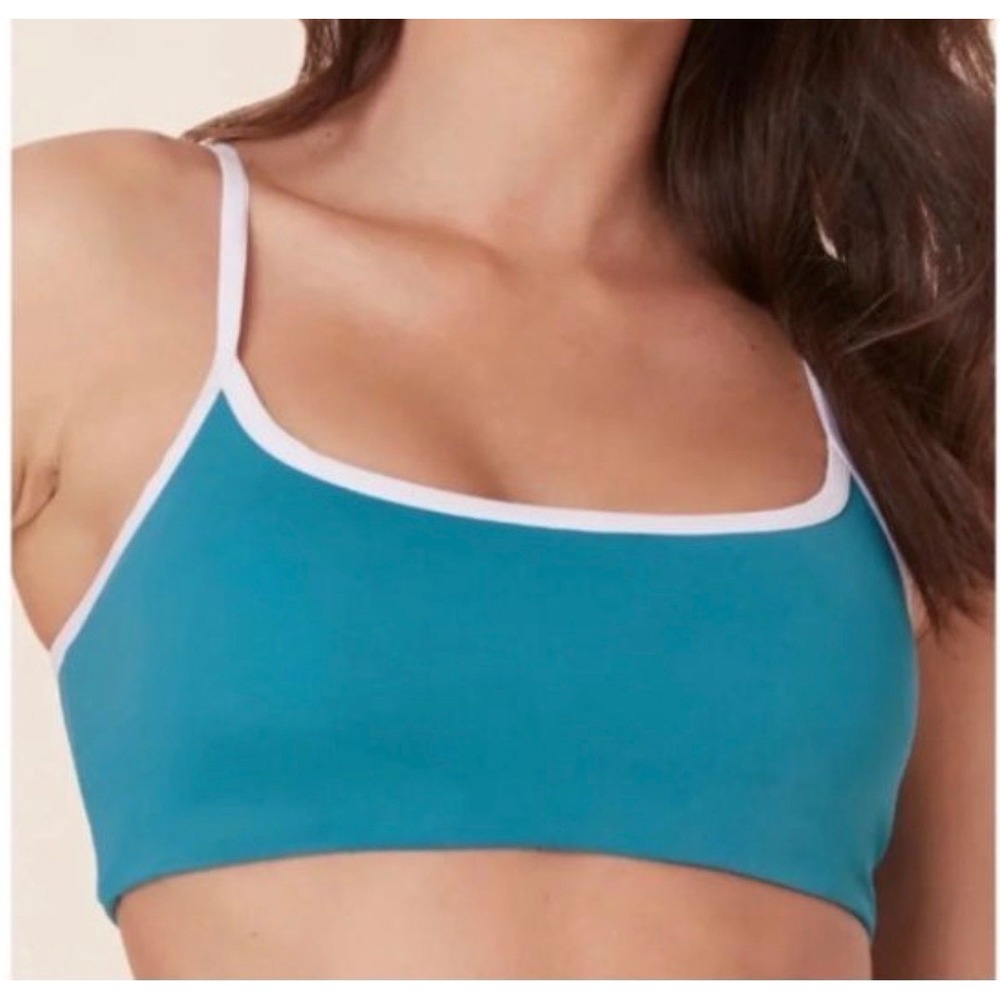 Andie x Mindy Kaling Summer Camp The Dolphin Bikini Top Bali Blue White Large